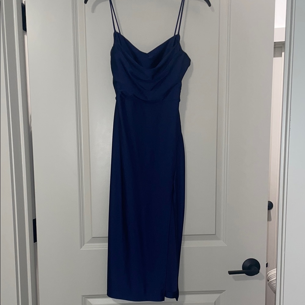 Elegant Navy Blue Spaghetti Strap Dress